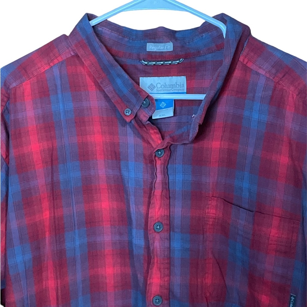 HP!! Columbia Sportswear Co. Regular Fit Red & Blue Plaid Button Down Shirt